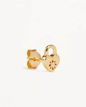Load image into Gallery viewer, BY CHARLOTTE GOLD CRYSTAL LOTUS HEART PADLOCK STUD EARRINGS