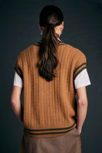 Load image into Gallery viewer, KAREN WALKER VARSITY KNIT VEST TAN/OLIVE