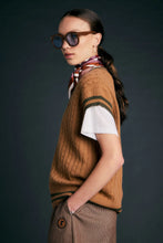 Load image into Gallery viewer, KAREN WALKER VARSITY KNIT VEST TAN/OLIVE