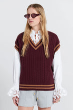 Load image into Gallery viewer, KAREN WALKER VARSITY KNIT VEST BURGUNDY/TAN