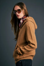 Load image into Gallery viewer, KAREN WALKER CAMPUS CABLE KNIT HOODIE TAN