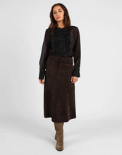 Load image into Gallery viewer, STORM FAUX SUEDE MIDI SKIRT CHOCOLATE