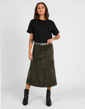 Load image into Gallery viewer, STORM SUEDE MIDI SKIRT KHAKI