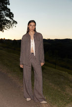 Load image into Gallery viewer, ROWIE RAMONA LINEN LONG SLEEVE SHIRT BROWN STRIPE