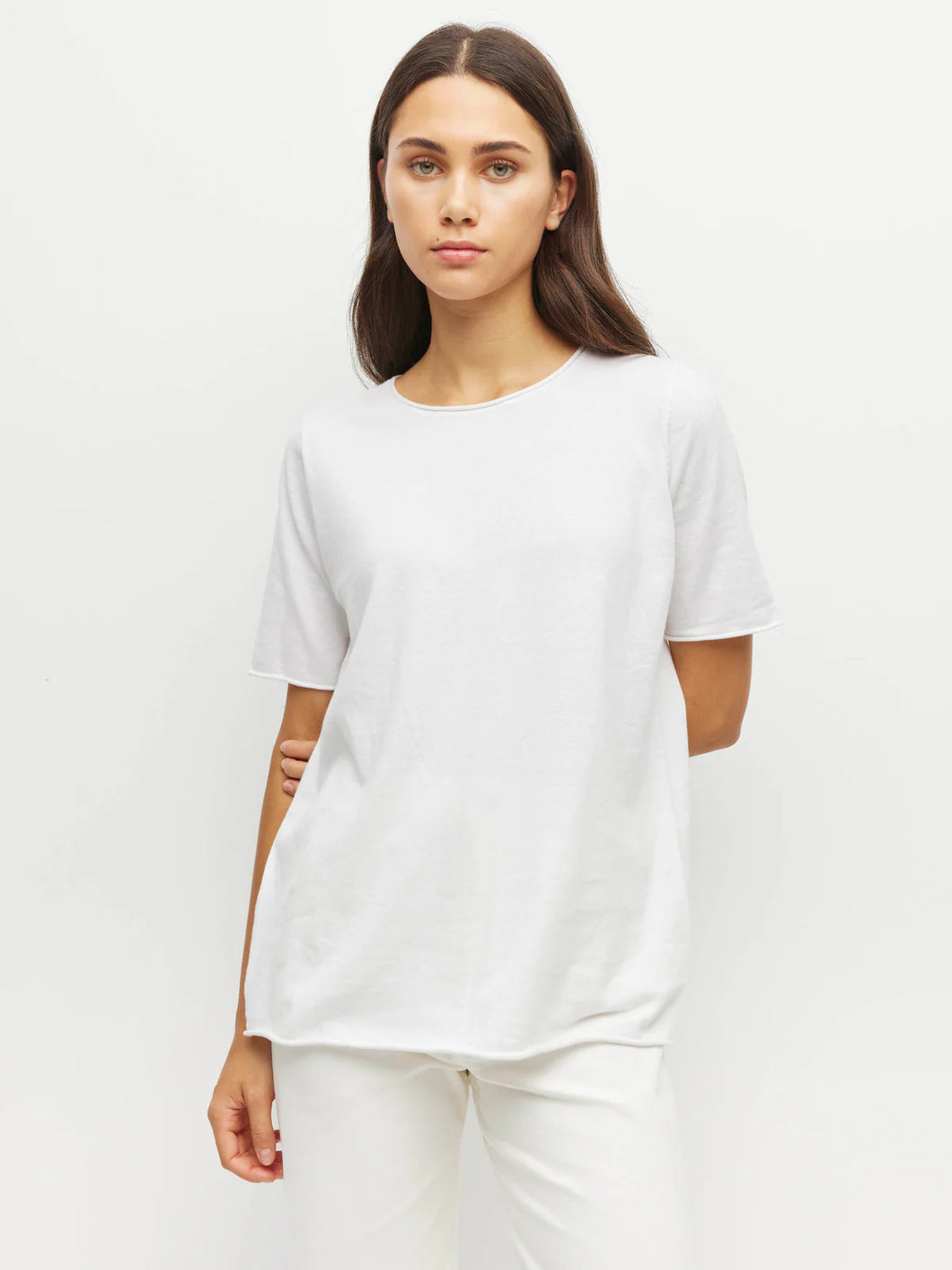 JHL BY JULIETTE HOGAN CREW CASHMERE TEE WHITE