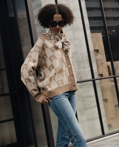 KAREN WALKER MONOGRAM CHUNKY CARDIGAN