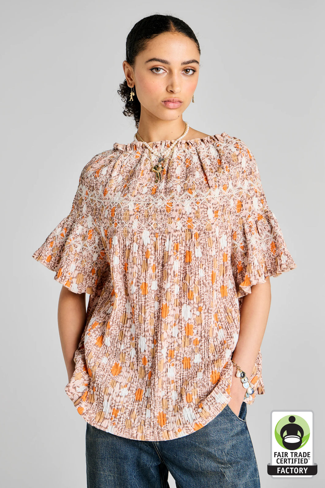 KAREN WALKER THEIA SMOCKED BLOUSE