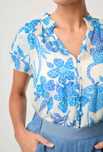 Load image into Gallery viewer, ONCE WAS CALANDRA SILK COTTON FLUTTER SLEEVE TOP AZURE MOSAIC
