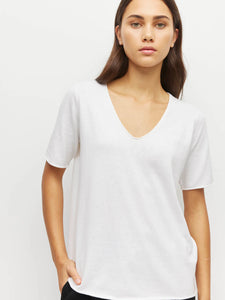 JHL BY JULIETTE HOGAN V NECK CASHMERE TEE WHITE