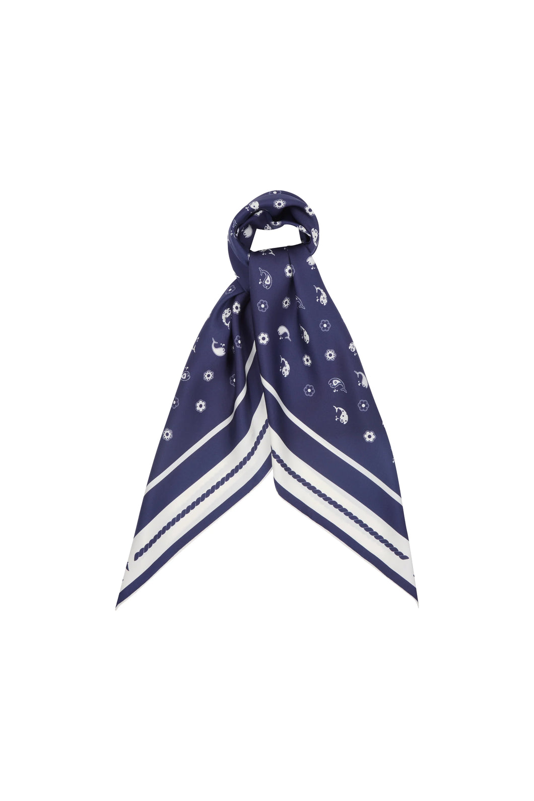 KAREN WALKER WHALE FLORAL CLASSIC SILK SCARF NAVY