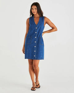 SASS SABINE DENIM VEST DRESS MID BLUE