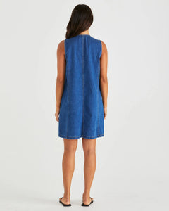 SASS SABINE DENIM VEST DRESS MID BLUE