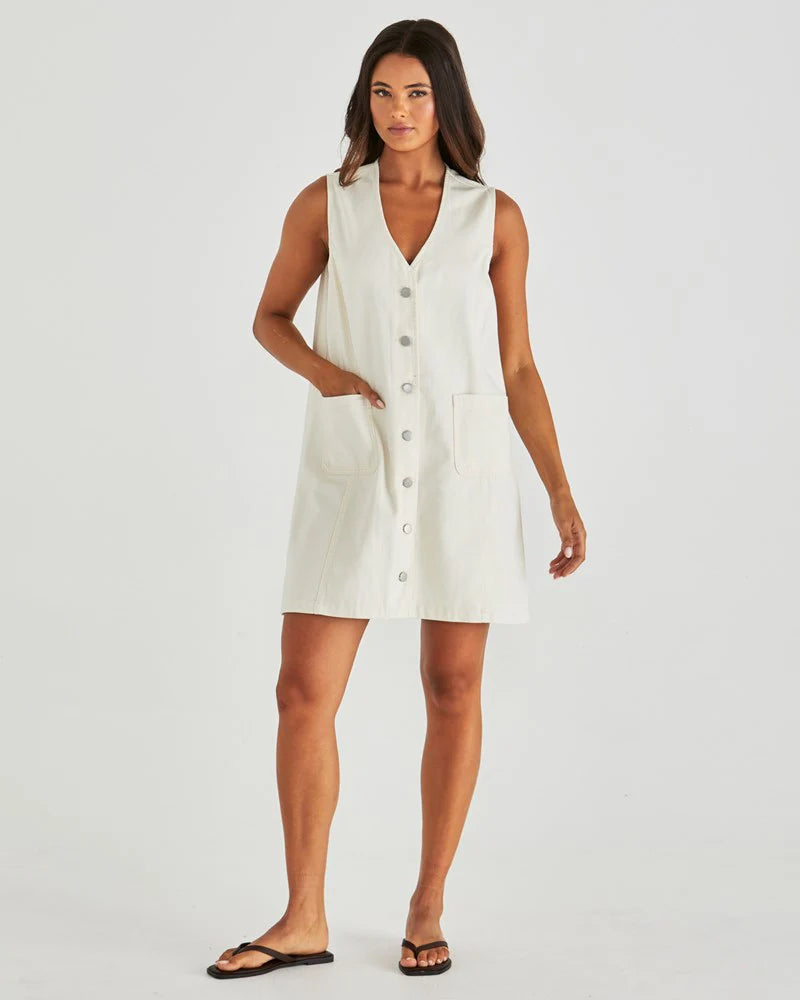 SASS SABINE DENIM VEST DRESS PARCHMENT