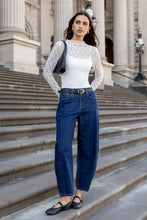 Load image into Gallery viewer, AMONG THE BRAVE GRADUATE DARK BLUE STRETCH BARREL JEANS

