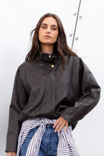 Load image into Gallery viewer, STORIES BE TOLD ENSEMBLE FUNNEL NECK ZIP THROUGH JACKET CHOCOLATE
