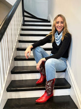 Load image into Gallery viewer, DARK HAMPTON COWBOY UP BLUE PETITE SILK SCARF
