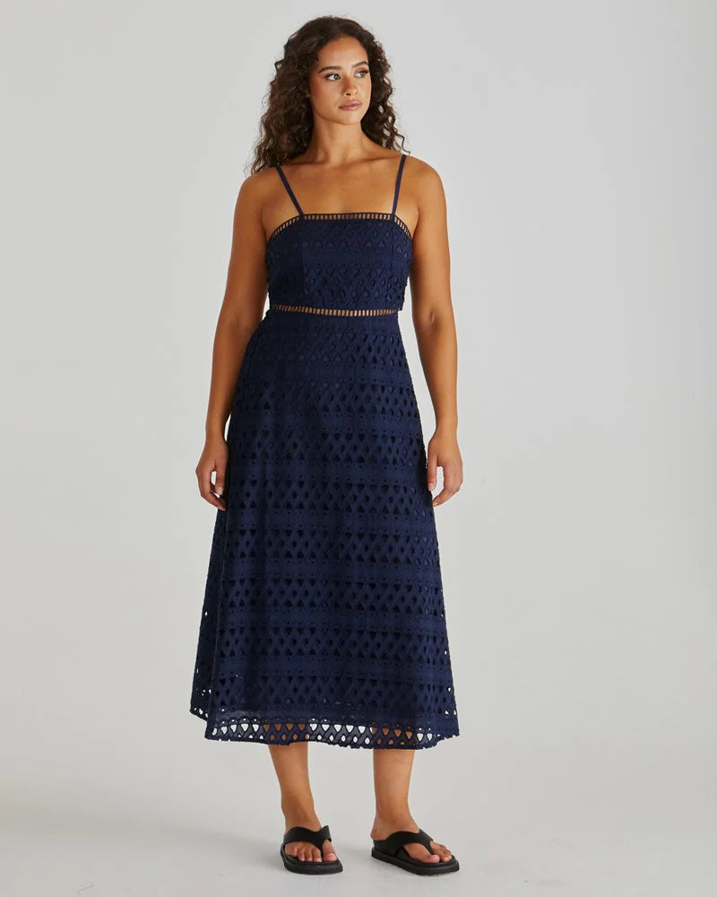 SASS KALI BRODERIE DRESS NAVY