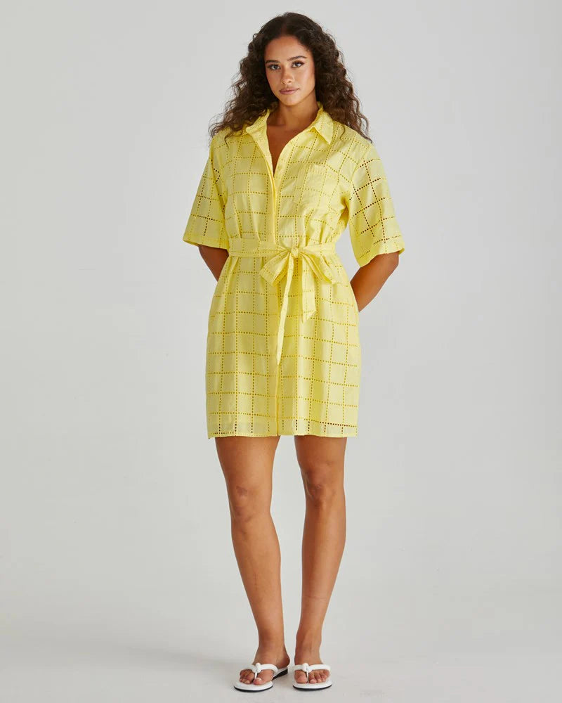 SASS HELMI BRODERIE SHIRT DRESS YELLOW