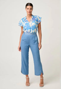 ONCE WAS CALANDRA SILK COTTON FLUTTER SLEEVE TOP AZURE MOSAIC