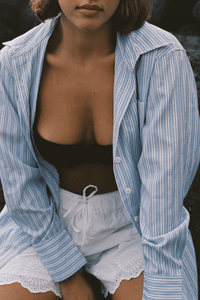 COMMONPLACE GOOD DAYS SHIRT WHITE/BLUE STRIPE