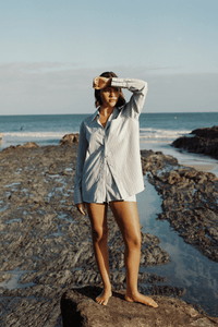 COMMONPLACE GOOD DAYS SHIRT WHITE/BLUE STRIPE
