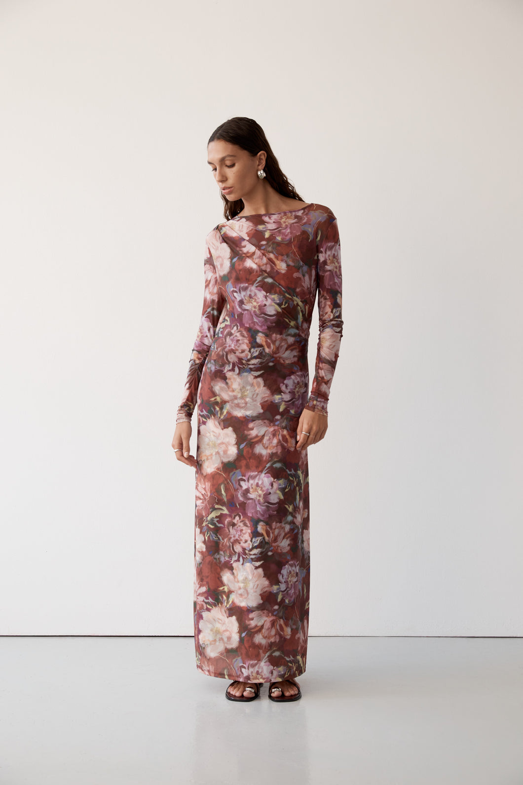 MOS THE LABEL GISELLE MESH MAXI DRESS PRINT
