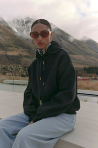 KAREN WALKER RUNAWAY SCRAWL CROPPED OVERSIZED HOODIE BLACK