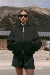 KAREN WALKER RUNAWAY SCRAWL CROPPED OVERSIZED HOODIE BLACK