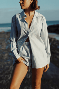 COMMONPLACE GOOD DAYS SHIRT WHITE/BLUE STRIPE
