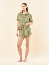 Load image into Gallery viewer, KAREN WALKER X PAPINELLE MONOGRAM TILES SILK BOXER PJS OLIVE

