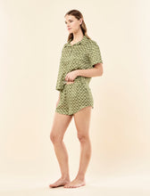 Load image into Gallery viewer, KAREN WALKER X PAPINELLE MONOGRAM TILES SILK BOXER PJS OLIVE
