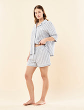 Load image into Gallery viewer, KAREN WALKER X PAPINELLE SEERSUCKER STRIPE BOXER PJS SKY BLUE
