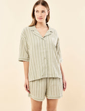 Load image into Gallery viewer, KAREN WALKER X PAPINELLE SEERSUCKER STRIPE BOXER PJS OLIVE
