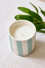 Load image into Gallery viewer, FLO'S HOME BLUE STONE STRIPE SMALL CERAMIC SOY WAX CANDLE
