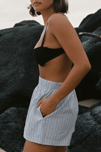 COMMONPLACE GOOD DAYS BOXER SHORT WHITE/BLUE STRIPE