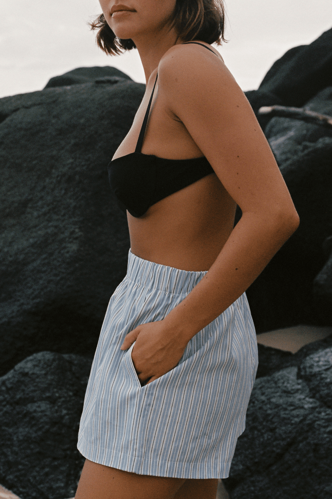 COMMONPLACE GOOD DAYS BOXER SHORT WHITE/BLUE STRIPE