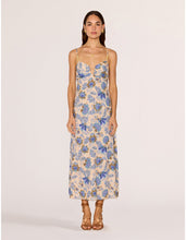 Load image into Gallery viewer, MINK PINK ZINA MIDI DRESS BLUE/BEIGE FLORAL
