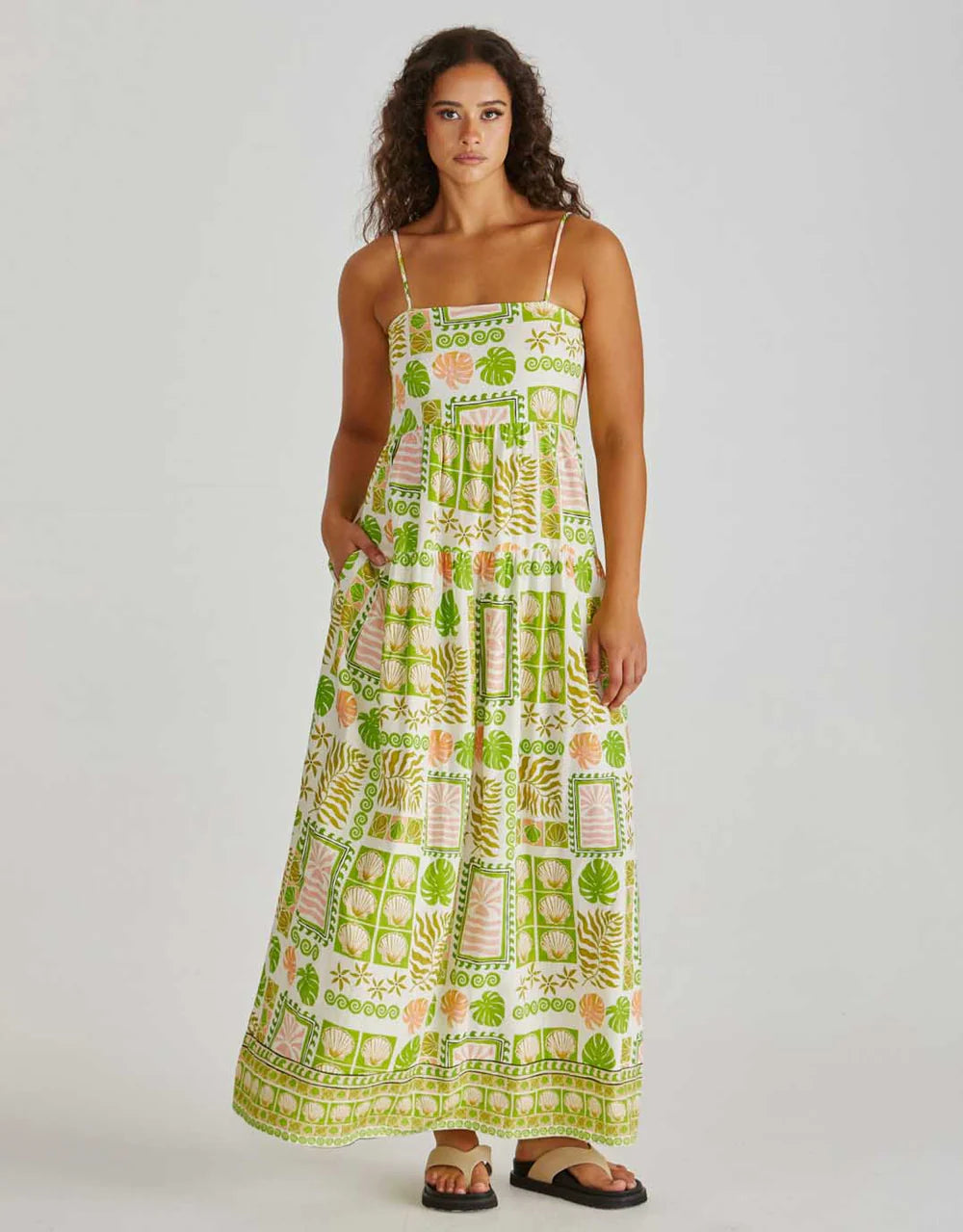 SASS EMMETT MAXI DRESS GREEN SHELL PATCHWORK