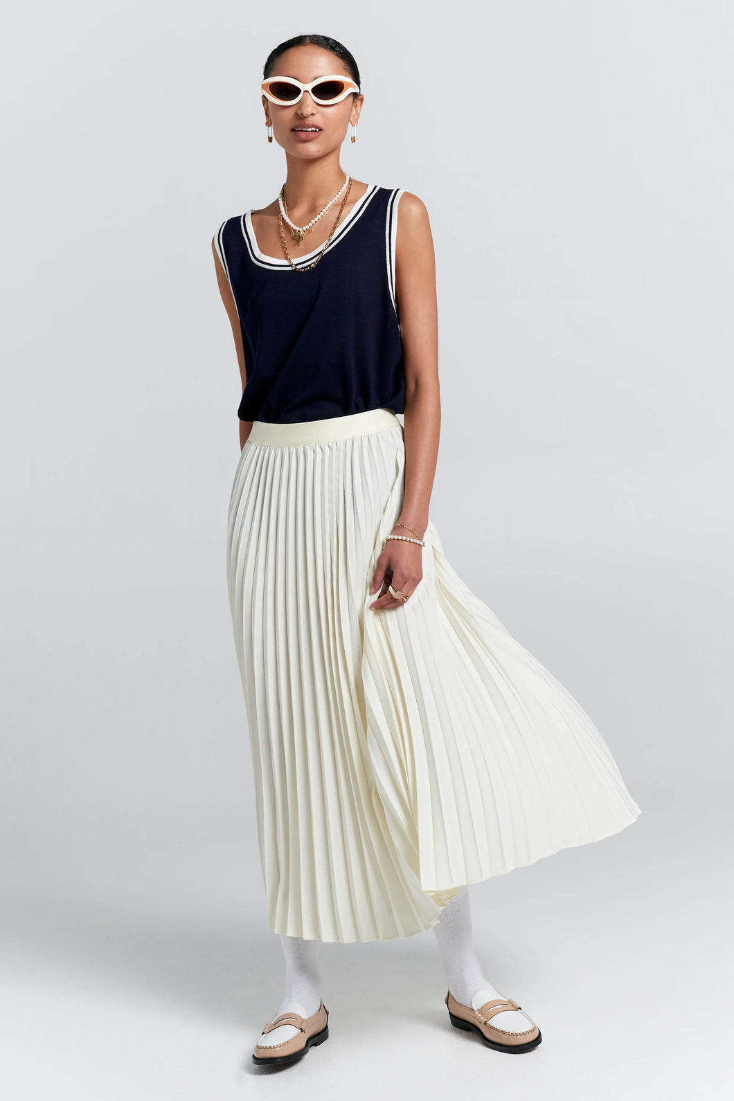 KAREN WALKER SUNRAY PLEATED SKIRT CREAM