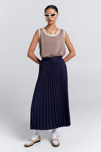 KAREN WALKER SUNRAY PLEATED SKIRT NAVY