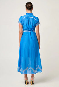 ONCE WAS XANTHIA DIAMOND SMOCK DRESS BLUE TOPAZ