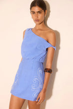 Load image into Gallery viewer, MØN RENN ZAHRA EMBROIDERED MINI DRESS OASIS BLUE

