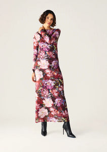 MOS THE LABEL GISELLE MESH MAXI DRESS PRINT