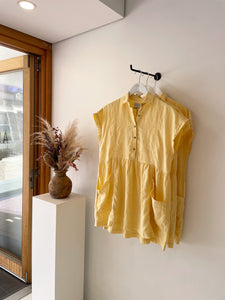 ROWIE GINA LINEN MINI DRESS LEMON