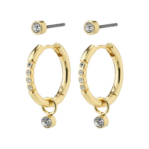 PILGRIM ELNA RECYCLED CRYSTAL EARRING 2-IN-1 SET GOLD