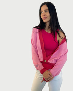 TATANO CONTRAST CARDI PEONY/ROSE