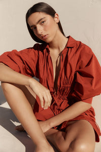 ROWIE EDEN ORGANIC MINI DRESS BURGUNDY