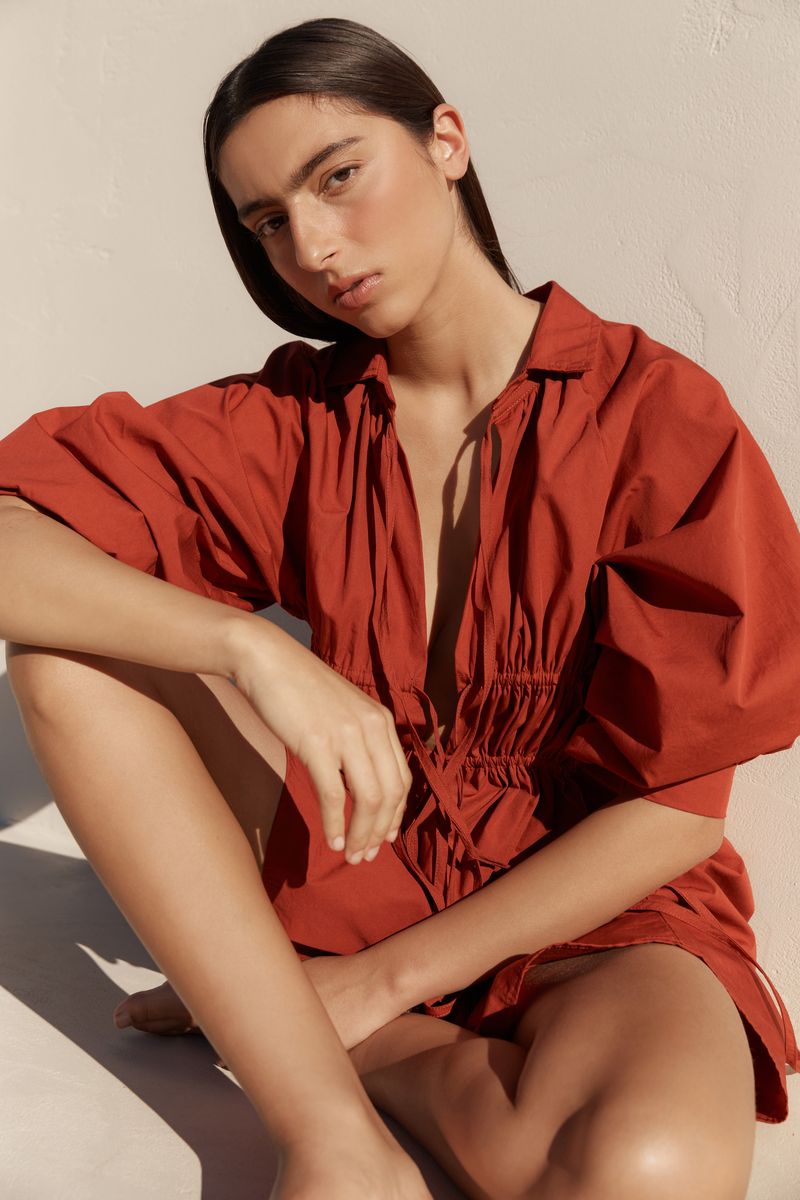 ROWIE EDEN ORGANIC MINI DRESS BURGUNDY