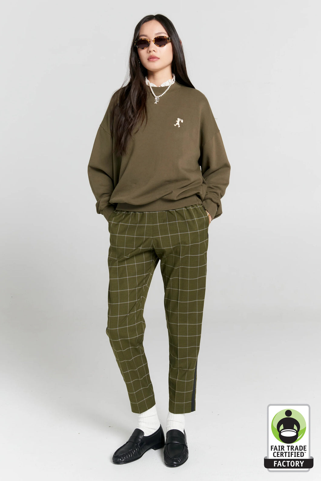 KAREN WALKER RUNAWAY GIRL ORGANIC SWEATSHIRT HUNTER GREEN