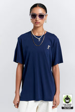 Load image into Gallery viewer, KAREN WALKER EMBROIDERED RUNAWAY GIRL CLASSIC ORGANIC COTTON T SHIRT NAVY
